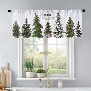 1pc Christmas and New Year printed kitchen curtains Set of hand drawn Christmas trees curtains valance window treatment living room bedroom Home Decoration Curtain home decor 54 x 18 inch