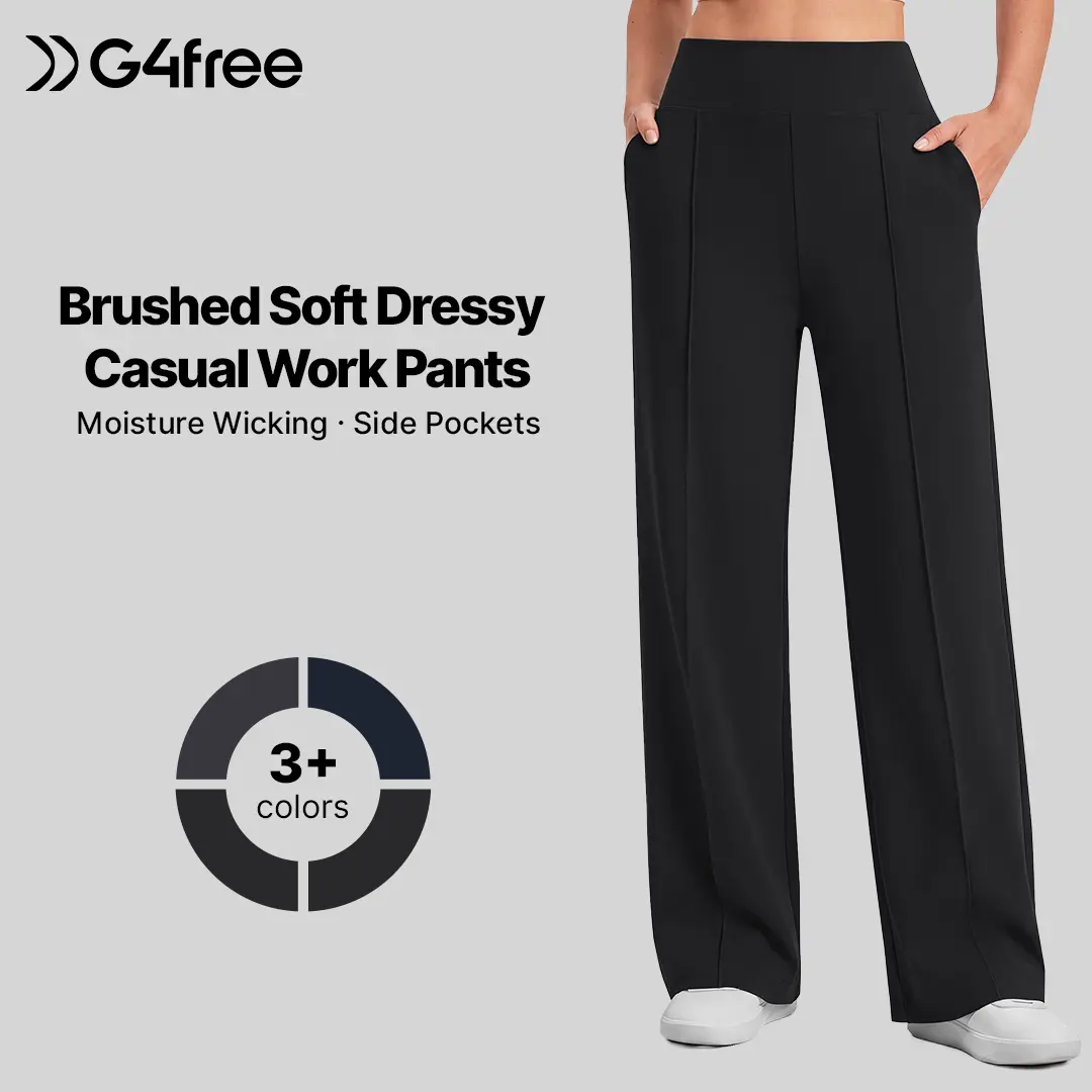 G4Free EverGoing Wide Leg Pants for Women High Waist Front Seam Yoga Dress Pants with Pockets Black Wideleg