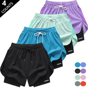 4-Pack Ice Silk Quick-Dry Sports Shorts for Men & Women High Stretch Breathable Faux Two-Piece Anti-Exposure Design Adjustable Waistband Tropical Menswear