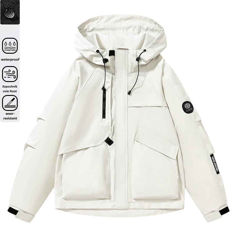 Men's Multi-Pocket Cargo Hooded Windbreaker Jacket - Functional, Water-Resistant Outdoor Coat for Cycling, Daily Travel, Hiking