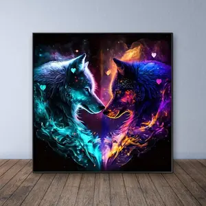Wolf Pattern Diamond Arts Colorful Painting Kit without Frame, DIY 5D Diamond Arts Crafts Kit, Diamond Painting Kits, Wall Art Decor for Home Living Room Bedroom
