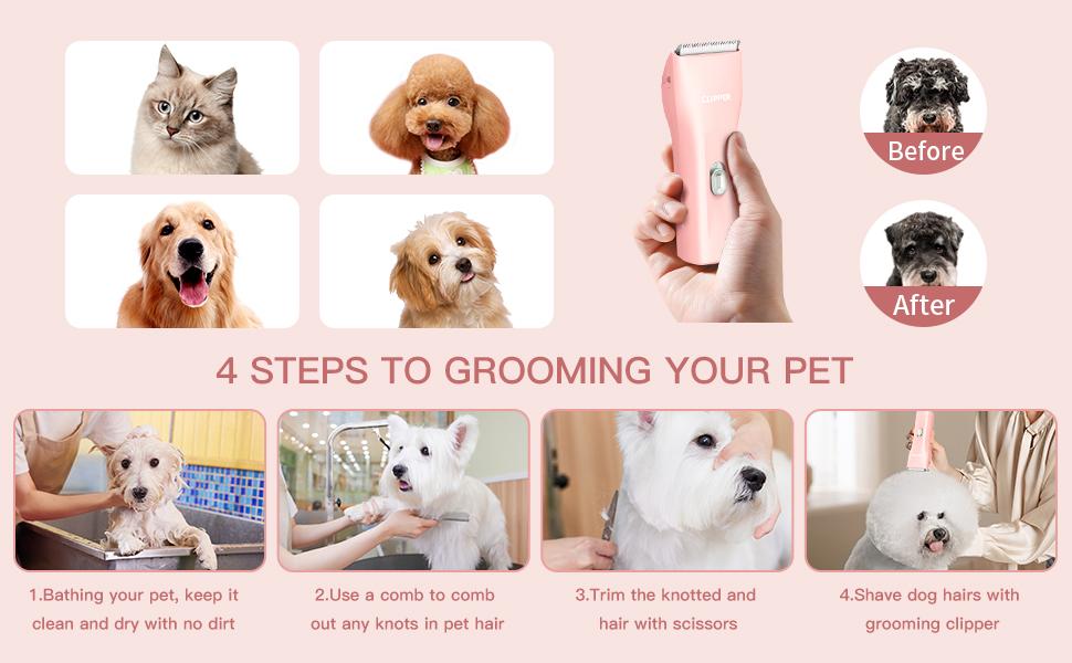 Pet Clippers, Dog Hair Grooming Low Noise, Rechargeable Cordless Cat Shaver with Ceramic Blade,Portable Pet Hair Trimmer for Matted & Long Hair