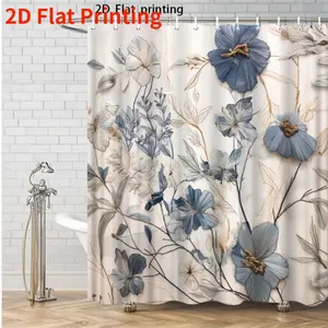 2D floral pattern forest shower curtain design, polyester fabric, windows and walls, bathtub, bathroom home decoration shower curtain, all season universal shower curtain, bathroom decoration curtain, equipped with 12 hooks