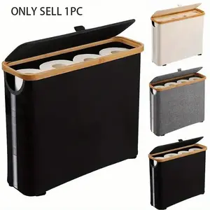 Bohemian Bamboo Toilet Paper Holder with Storage Basket, Stylish Rectangular Bathroom Organizer, Multi-Functional for Home Office Laundry Room, Bathroom Organizer Supplies