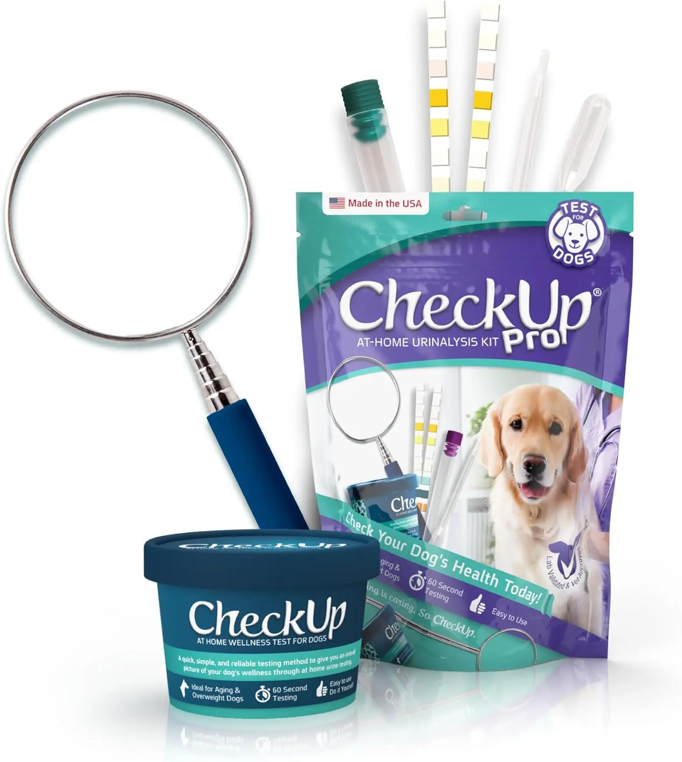 CheckUp Pro at Home Wellness Test for Dogs - Includes Telescopic Pole, Collection Cup & 2 Testing Strips for 10 Health Markers