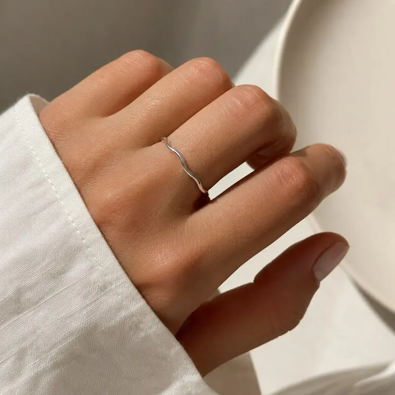 Dainty Wavy Ring 925 Sterling Silver Ring | Minimalist Thin Stackable Ring | 1mm Skinny Wave Band | Simple Everyday Jewelry Gift