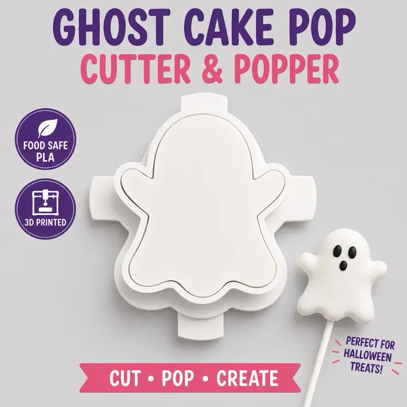 Ghost Cake Pop Cutter Popper & Tray Set | Halloween Cake Pop Mold | 3D Printed Cake Pop Tool | Ghost Baking Tool