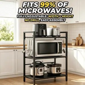 Flash sale home item storage rack stainless steel shelf Kitchen Space Saver2.0 Expandable Microwave Rack & Toaster Stand 6 Removable Hooks Fully Adjustable 15.75" - 25.20" Heavy-duty Carbon Steel Rust-Proof Easy Install Trending Flash Sale Home Items 2026