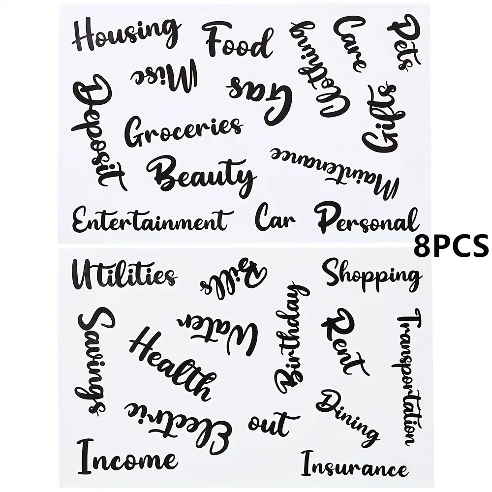 8 Pcs Cash Envelope Labels Stickers, A6 Budget Binder Labels, Words Money Organizer, Category Letter Stickers for Finance Planner, Adhesive Stickers, Sticky Labels, Label Set