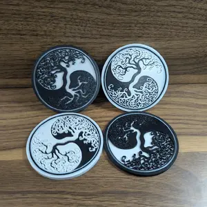 Yin-Yang Tree of Life Coasters - Multicolor Functional Coasters Set of Two or Four - 3D Printed High Quality Black Design