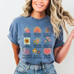 Boho Positive Vibes Comfort Colors Shirt, Aesthetic Graphic Tee, Cute Retro T-Shirt, Women’s Inspirational Quote Tee Womenswear Top