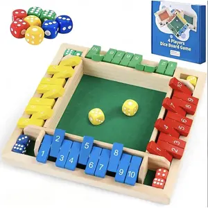 4-Player Flip & Roll Dice Challenge Wooden Board Game, Portable Educational Tabletop Game for the Whole Family