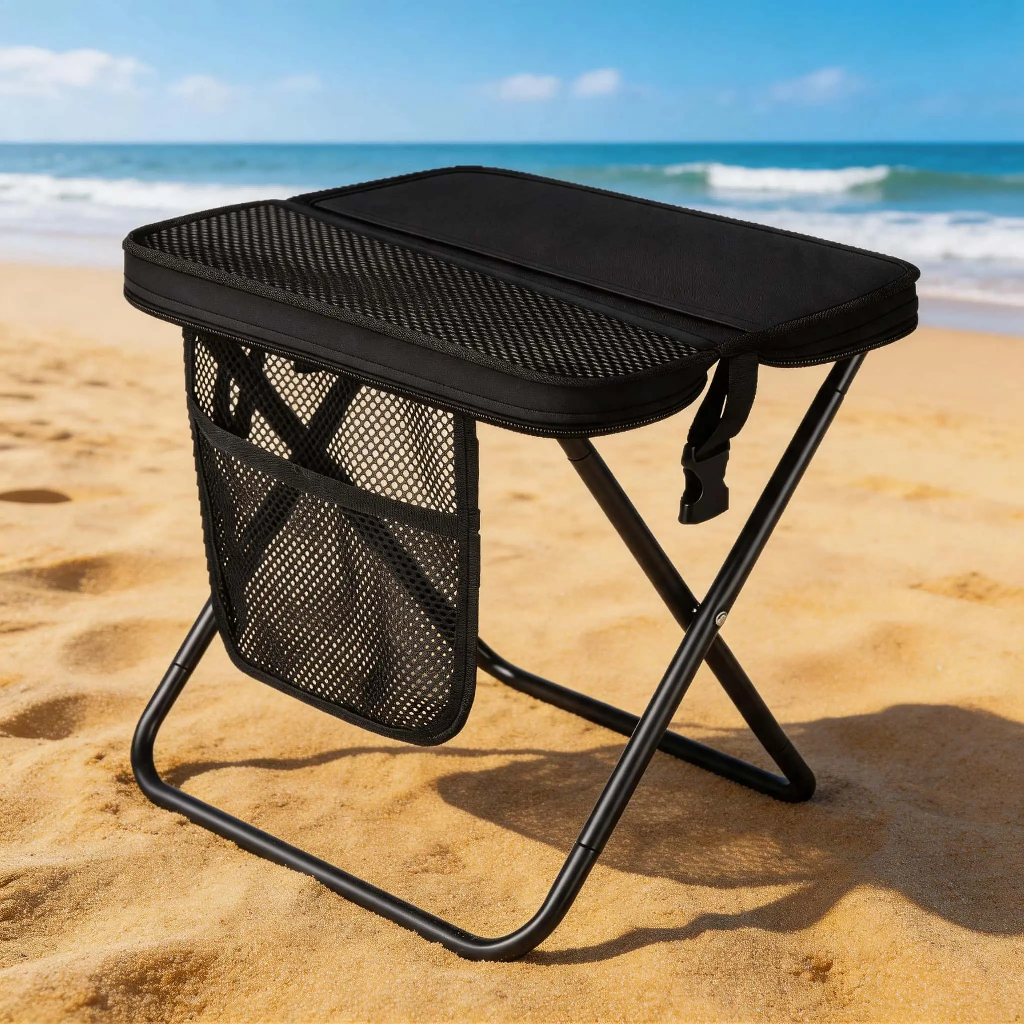 Outdoor Folding Camping Chair - Lightweight Carbon Steel Frame, Compact Fold, Beach Chair Foldable, Storage Backpack Strap Included, Ideal for Fishing Picnic, BBQ, Single Unit
