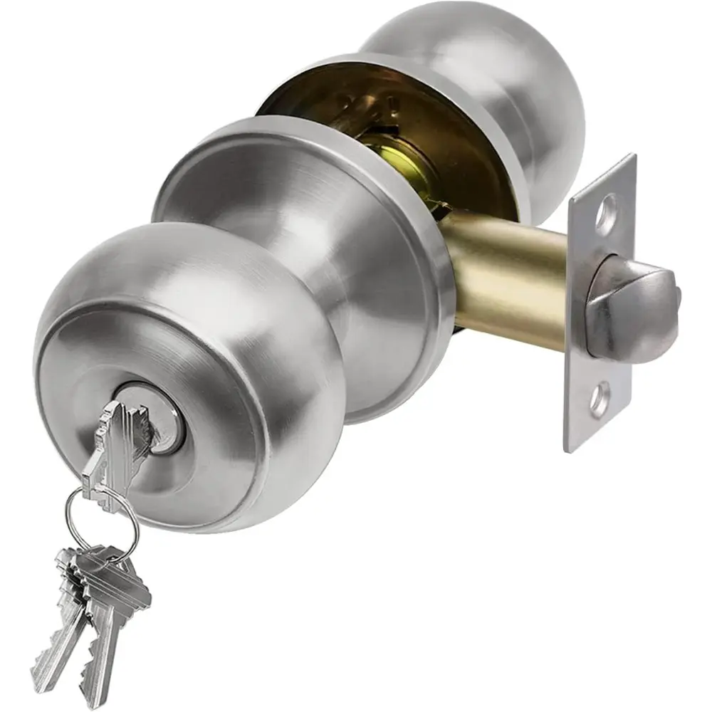 Solid Stainless Steel Keyed Entry Door Knob Set - 1 Pack Entry Locks with Round Ball Handle for Exterior, Interior Doors