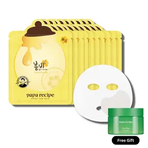 Papa Recipe Bombee Honey Mask Pack (10 Sheets, 0.88 oz each) - Hydrating Korean Face Sheet Masks for Dry Skin, Moisturizing & Brightening