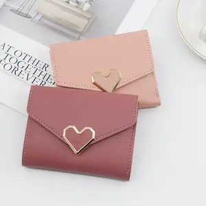 Women's Heart-Shaped Short card Wallet with Zipper Three-Fold Design Multi-Card Slots Card Bag Zero Wallet Purses for Women Organiser