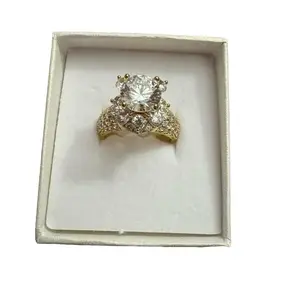 Beautiful Lotus Flower Stone Ring with Central Stone and Decorative Elements, Elegant Design in Gold-Tone Finish