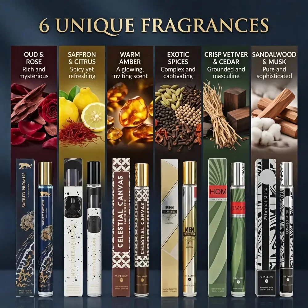 6-Piece Men's Eau de Toilette Spray Set - 1.2 oz (35ml) Each - Enhance Male Charm & Attraction - Pheromone Infused Woody Fragrance with Lavender & Cedarwood - Best Practical Father's Day Gift - Portable Long Lasting Cologne Spray