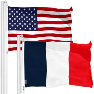 G128 Combo Pack: USA  & Navy Blue NEW France French Flag | 3x5 feet | Printed 150D Indoor/Outdoor, Vibrant Colors, Brass Grommets, Quality Polyester