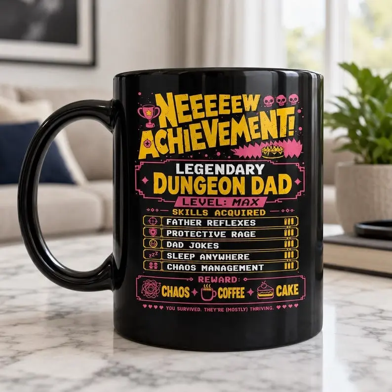 [Sale Up To 50%] Legendary Dungeon Dad Coffee Mug, Dungeon Crawler Carl Ceramic Cup,New Achievement LitRPG Gamer Dad Fathers Day Gift,DCC Fan Book Series Mug, 11oz & 15oz ceramic mug