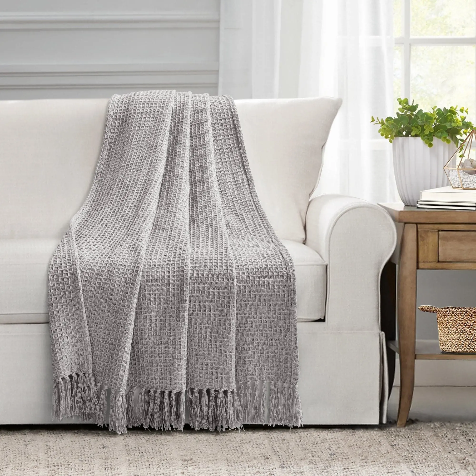 Lush Decor Waffle Cotton Knit Tassel Fringe Throw - Textured Knit Design, Perfect for Cuddling, Soft and Cozy for Home Decor Lush Decor Waffle Cotton Knit Tassel Fringe Throw - Textured Knit Design, Perfect for Cuddling, Soft and Cozy for Home Decor