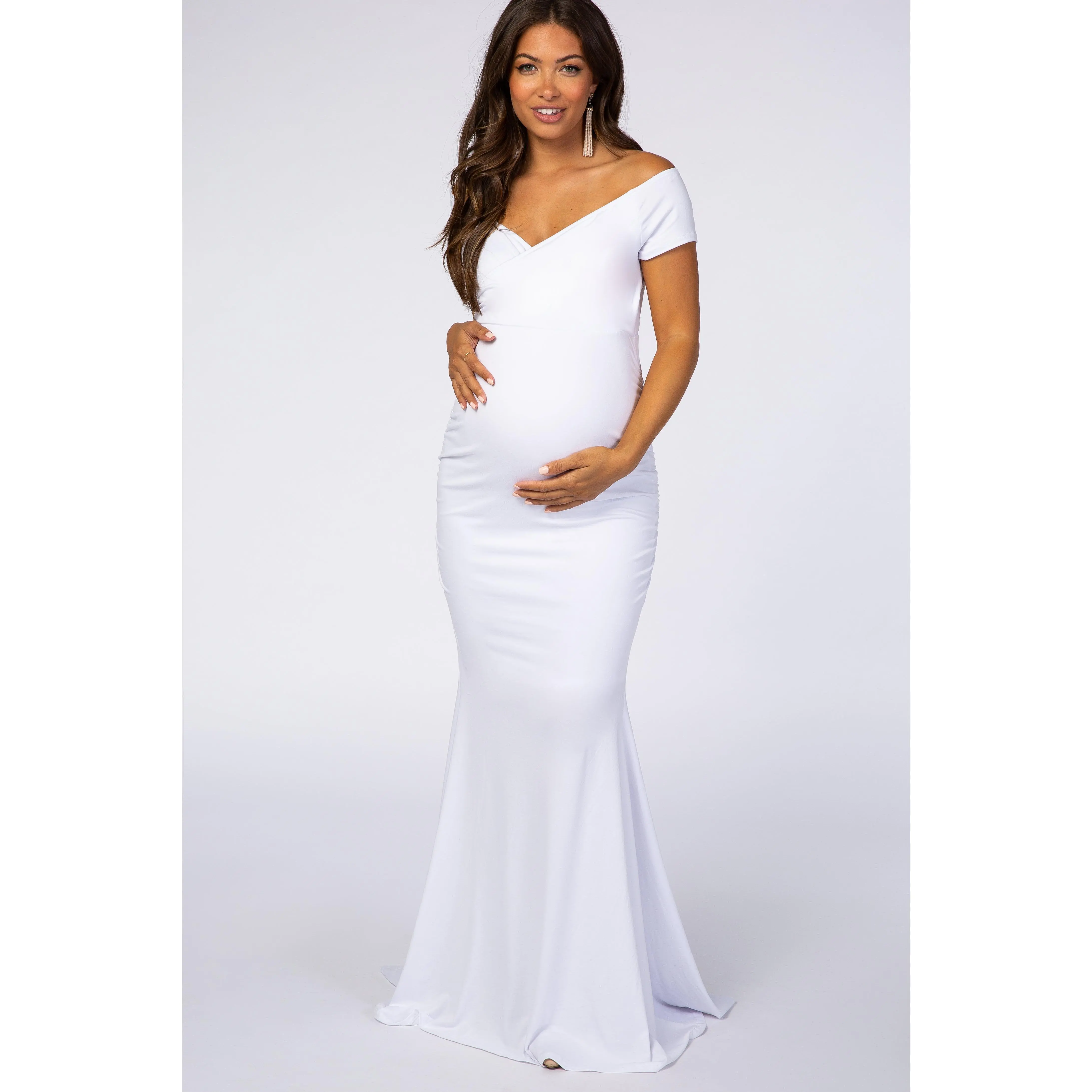 PinkBlush White Off Shoulder Wrap Maternity Photoshoot Gown/Dress