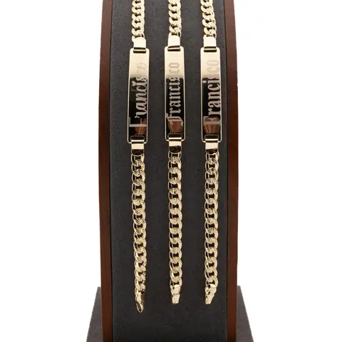 7.5 in Gold Plated Classic Cuban Link Customized Bracelet - Unisex Casual Fashionable Costume Jewelry with ID Nameplate, Stack-ready Size, Customizable via Note for Fashion Accessories