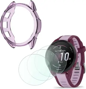 Smartwatch Screen Protector Compatible for  Forerunner 165 &165 Music, Case Violet TPU Soft Frame Cover and Tempered Glass Protective Film (Glass+case(Violet))
