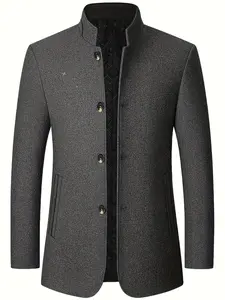 Men's casual formal style lambskin jacket - stand-up collar single-breasted side pocket jacket, Long Sleeve, semi-formal office occasions and daily wear in autumn and winter - polyester fiber lining for cold resistance and warmth, texture fabric design