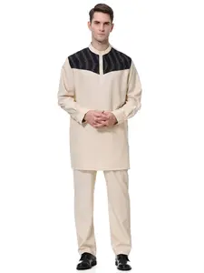 Muslim Men Long Sleeve Shirt Pants Set, Middle East Robe, Thobe Combo, Traditional Arabic Robe, Casual Fashion, Comfortable Wear, Perfect for Daily Use