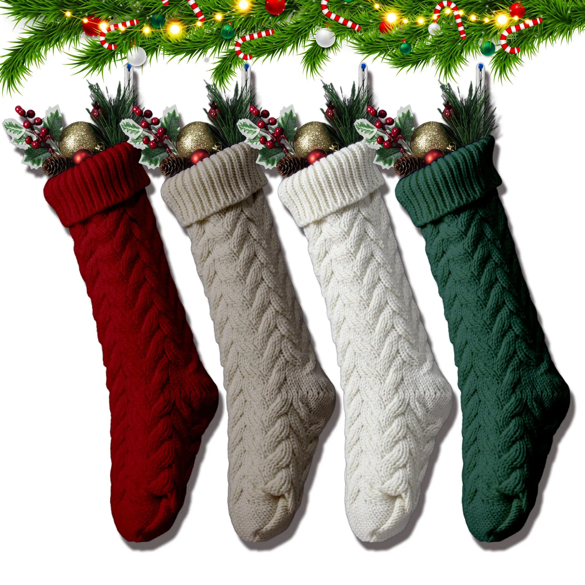 Christmas Stockings, Large Woven Socks Personalized Christmas Hanging Socks Decoration with Name Tag for Festive Christmas Party Home Decoration (Red, White, Green，Gray.) Fashion Stockings