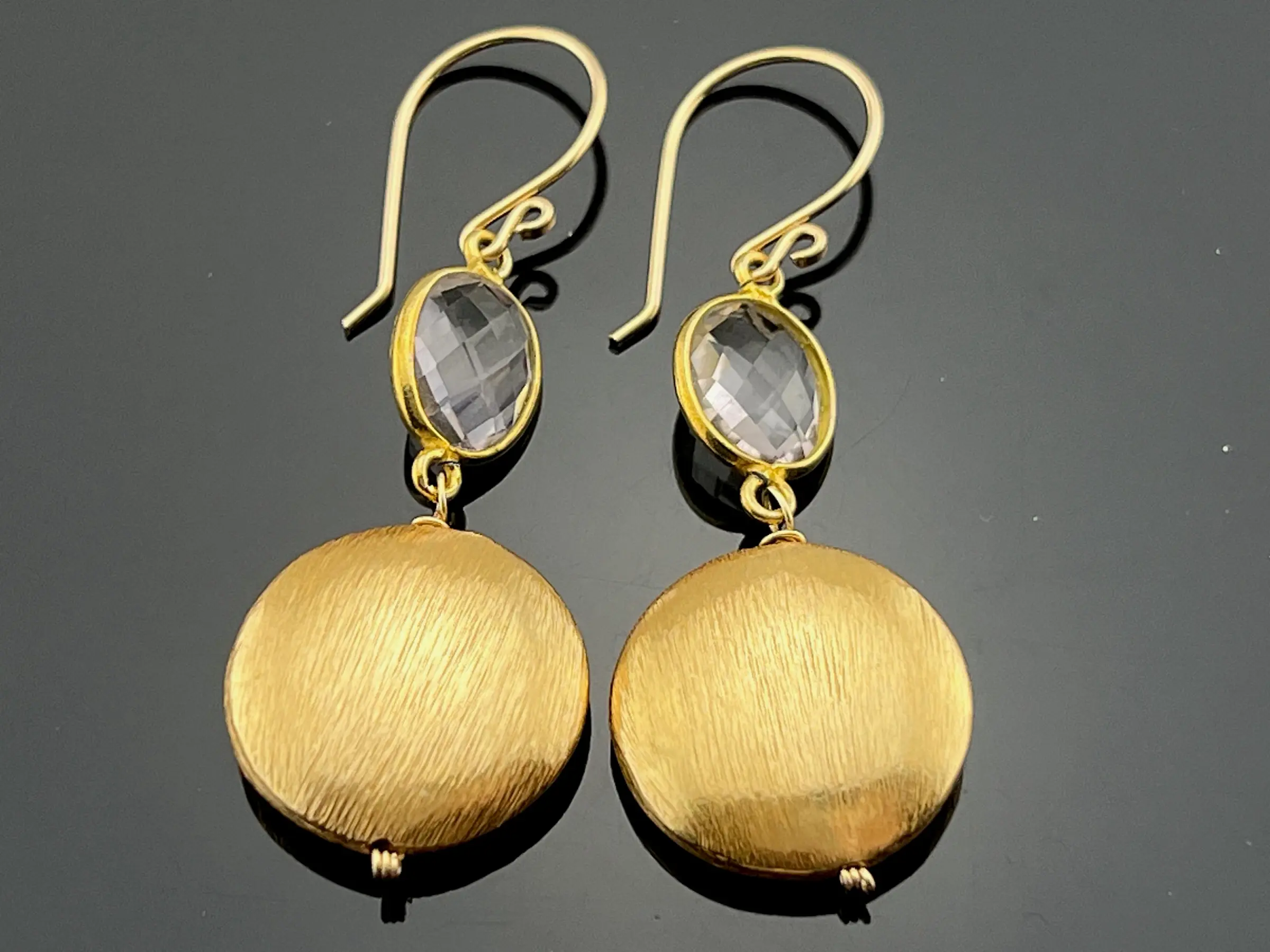 Pink Amethyst · Brushed Coin Earrings · 14K Gold Filled · Dangle Earrings · Gemstone Jewelry · Gift for Her · Handmade