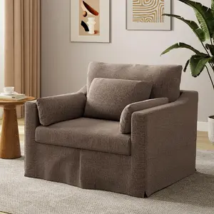 【SPRING GLOW UP】ONBRILL Oversized Accent Chair, 42 Inch Wide Slipcovered Sofa Chair with 3 Throw Pillows, Comfy Reading Chair, Deep Seat Armchair w/Sloped Arms, Modern Single Couch for Living Room, Apartment