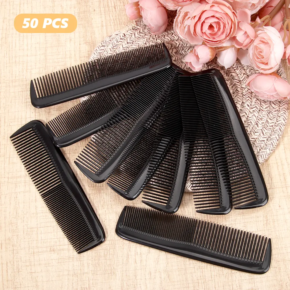 50 Pcs Pocket Combs for Men, 5 Inch Wide & Fine Teeth Professional Barber Combs, Black Bulk Barber Supplies, Flat Top Styling Beard Grooming Comb, Anti Static Plastic Haircut Accessories for Salon & Home Use - Home Improvement.