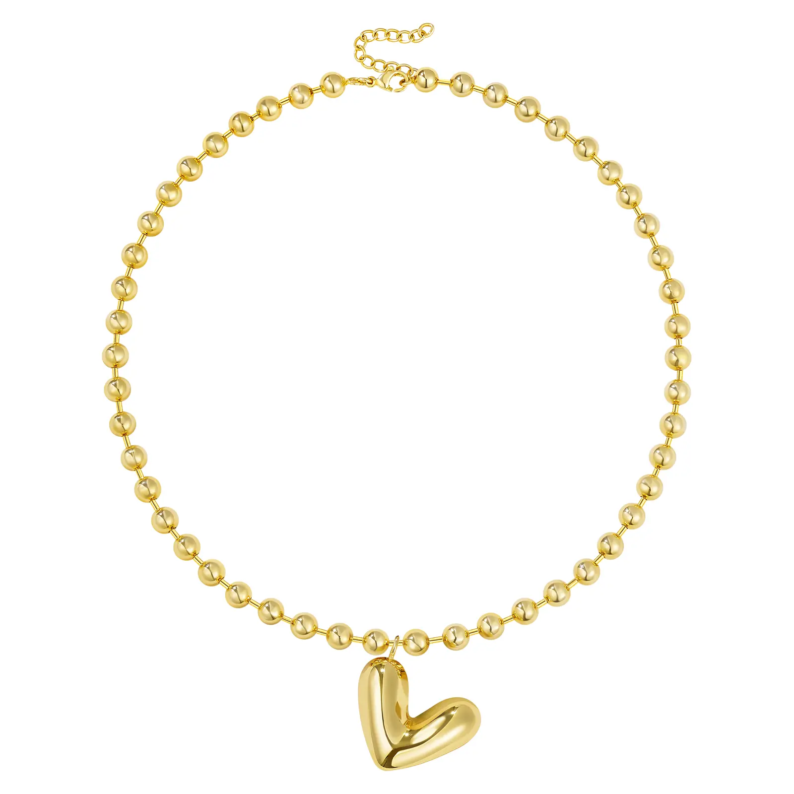 KISSYAN Heart Necklace for Women, 14K Gold Plated Chunky Puffy Pendant Charm Choker, Trendy Statement Ball Chain Jewelry Gifts
