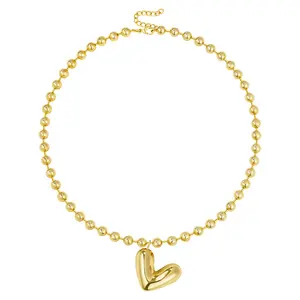 KISSYAN Heart Necklace for Women, 14K Gold Plated Chunky Puffy Pendant Charm Choker, Trendy Statement Ball Chain Jewelry Gifts