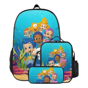 Cute Bubble Guppies Backpack 3pc set with Lunch Bag Pencil Case Print Casual Zooli backpacks Nonny women Lightweight Laptop Backpack for holiday and party gifts