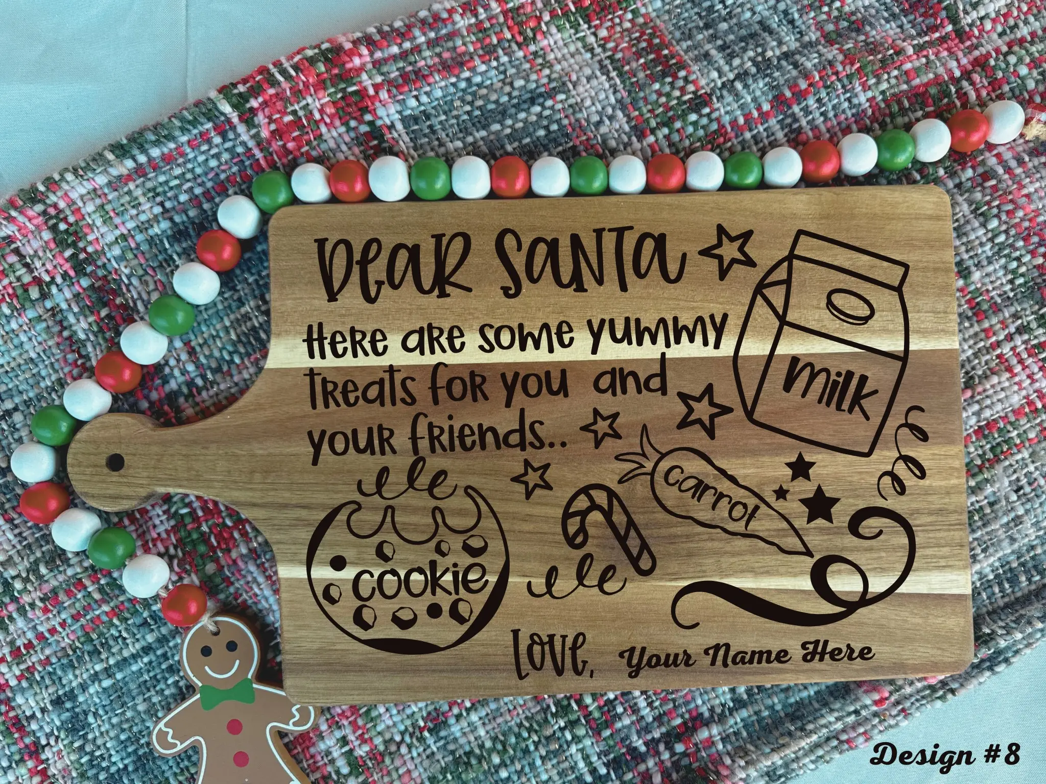 Santa Cookie Tray, Personalized Santa Tray, Treats for Santa, Custom Christmas Gift, Personlized cutting board, Cookies and Milk Tray, Santa