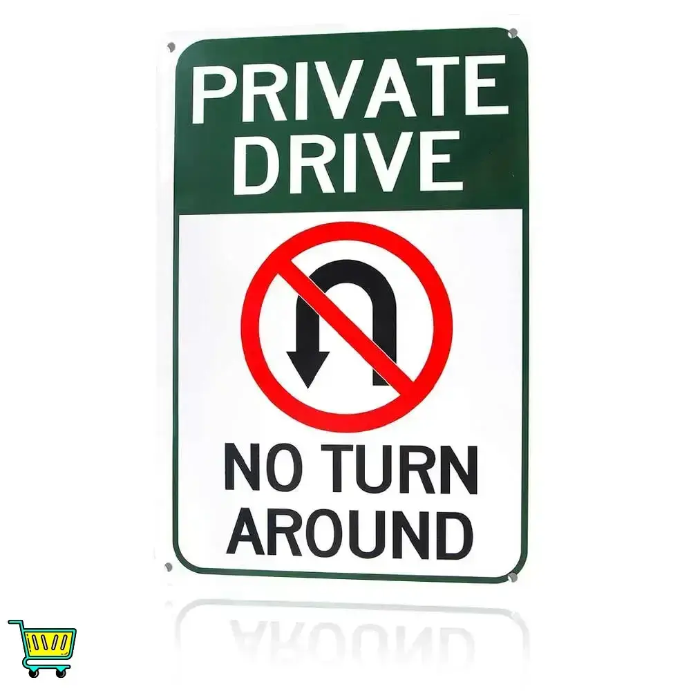 Eco-Friendly Recyclable Aluminium Alloy Home Signage - 12x8 in Rectangular Metal Universal Outdoor Mountable Private Drive No Turn Around Plaque, UV Resistant Easy-Install Warning Sign for Nail Business