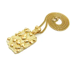Hip Hop Iced Golden Nugget Pendant & 4mm 18" ~ 30" Brass Cuban Gold Plated Chain Bling Fashion Necklace