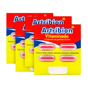 Artri Bion 4 sobres de 4 cápsulas RojoAntioxidant Dietary Supplement -Microdoses of Vitamin B1, B2, B3, MSM, Glucosamine & Omega for Healthcare and Edible Fitness