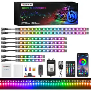8PCS Motorcycle Magic-RGB LED Light Kits with Brake Light Turn Signal, Chasing Motorcycle LED Underglow Kit with APP/IR/RF Remote Control,12V Waterproof Neon Accent Light for Golf ATV UTV