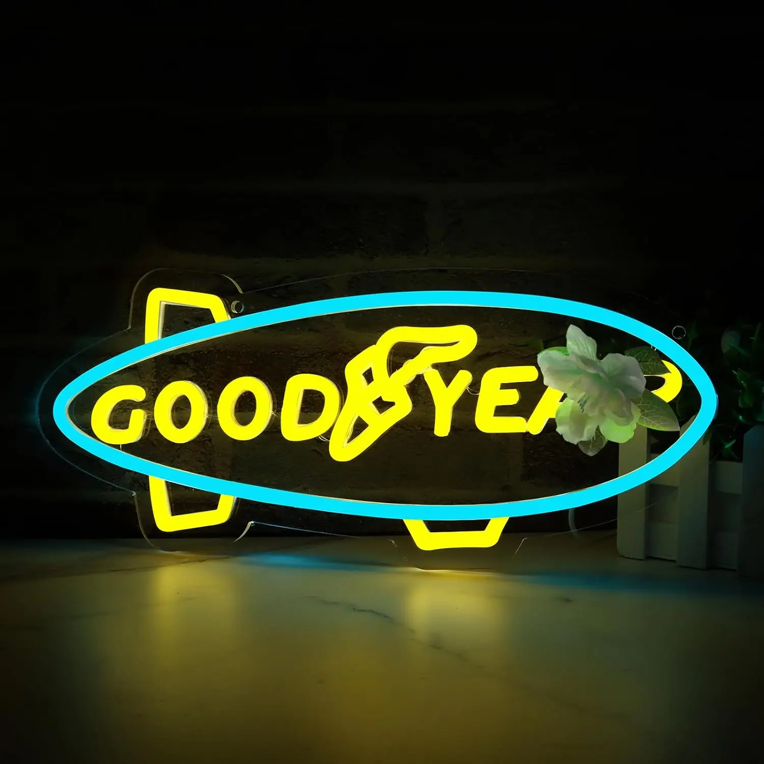 Goodyear Polystyrene Neon Sign - 41x31cm 5V USB Powered Indoor Use Wall Decoration for Auto Shops, Easy Hanging LED Light for Bar Man Cave Display