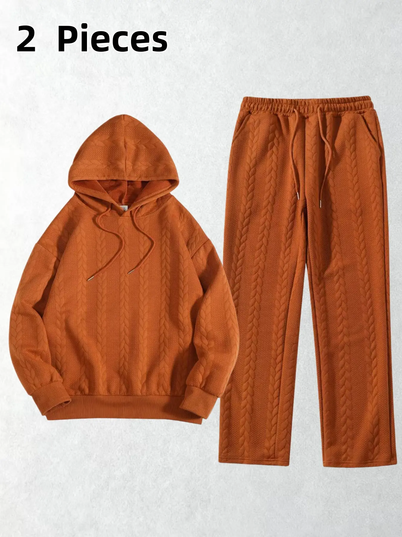 Men's Beige Cable Knit 2-Piece Tracksuit - Hoodie & Pants, Quiet Luxury Trend Outfit with Textured Knitted Design, Ideal for Daily Life, Streetwear & Leisure Occasions, Black Friday and Cyber Monday home men's suits, Sweatsuit Set