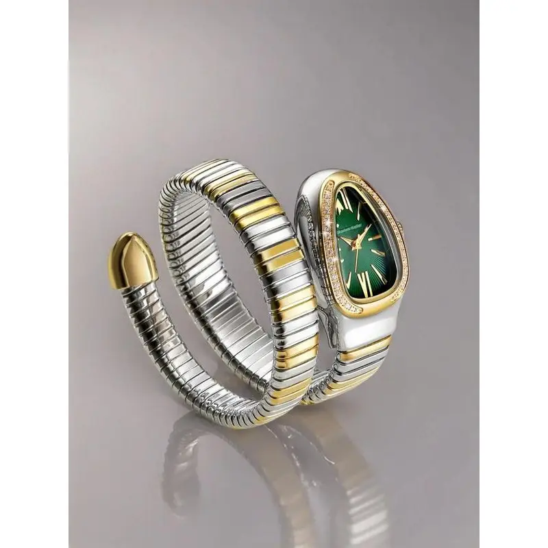 Women's Elegant Snake Design Rhinestone Jewelry Decor Quartz Watch, Gifts for Girlfriend, Trendy Exquisite Fashionable Wristwatch for Women & Girls, Jewelry for Birthday Gift with Box, Watches for Women, Luxury Jewellery, Exquisite Band Watch