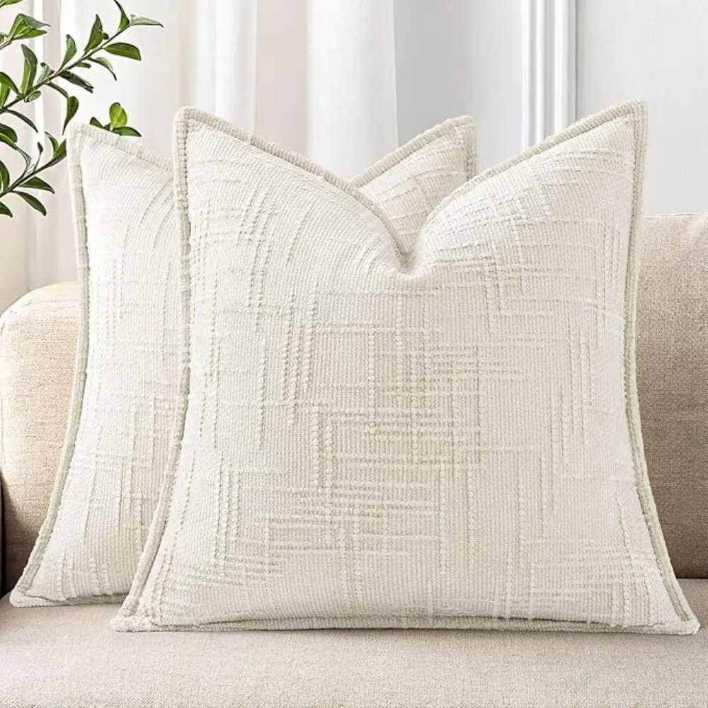 2pcs Chenille Throw Pillow Covers, Thick Tweed Textured Decorative Farmhouse Accent Modern Neutral Pillow Cases for Bed Home Sofa Couch, Bedroom Decorative Accessories (No Insert)