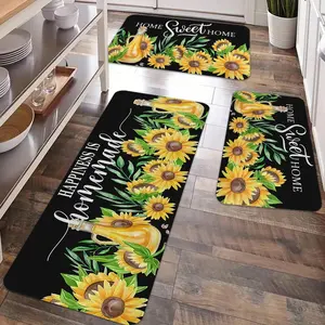 2/3pcs kitchen anti slip carpet floor mat, Farmhouse kitchen rug, Non slip rug, sunflower pastoral style decorative kitchen floor mat, flannel washable kitchen floor mat, suitable for kitchen, dining room, laundry room