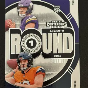 FOOTBALL - 2024 Panini Contenders - JJ McCarthy/Bo Nix - Round 1 Numbers RC Rookie Card - Minnesota Vikings/Denver Broncos sports  cards