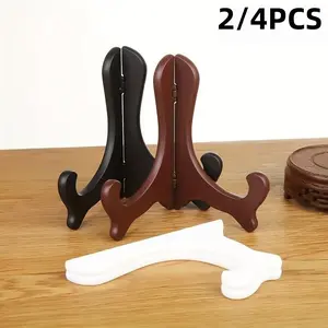 Foldable Display Board Stand, Plastic Transparent Base, Ceramic Plate Tea Point Rack, Bowl Dish Display Rack, 2pcs/4pcs Set