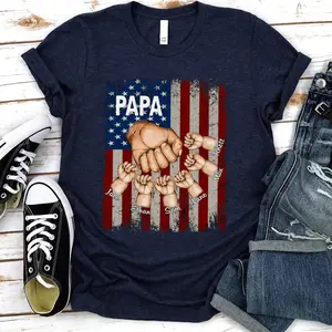 Women's Short-Sleeve Personalized Papa Garment - Custom Grandpa Apparel with Grandkids Hands, Fist Bump, Grandkid Names, Drape Fabric, Fathers Day Gift T-Shirt
